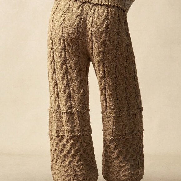 Khaki Casual Women's Cable Knit Patchwork Pants - Picture 7 of 8
